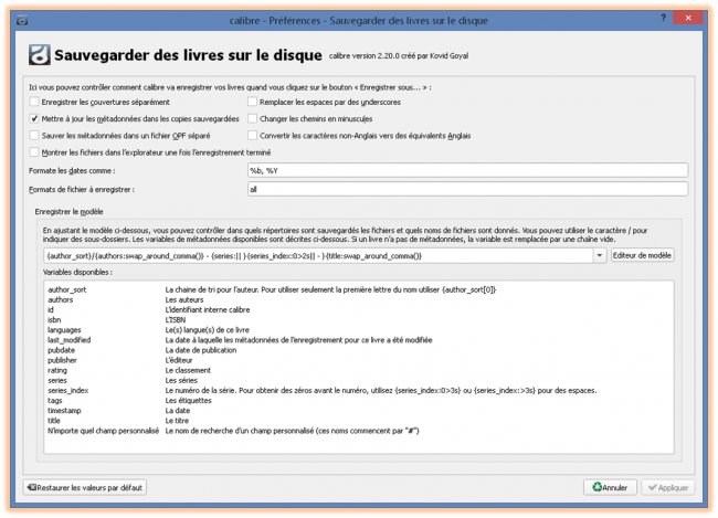 Sauvegarder des livres sur le disque