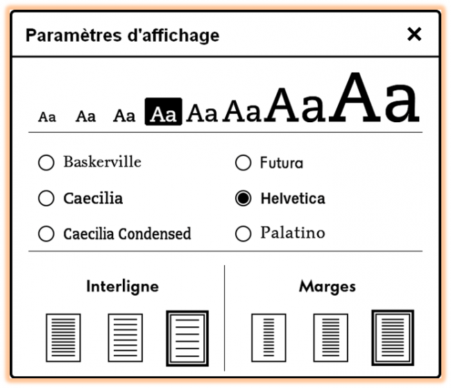 Paramètres d'affichage Kindle